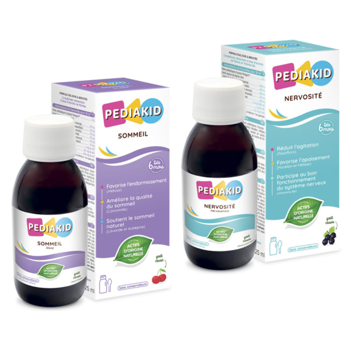 PEDIAKID - Pack Sirops Sommeil & Nervosité - Compléments alimentaires à base de plantes - Formule exclusive au sirop d'Agave - Aide à réduire l'agitation - Facilite l'endormissement - 2 flacons 125ml