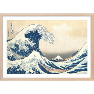Poster The Great Wave off Kanagawa par Hokusai Affiche + cadre en bois - Chêne