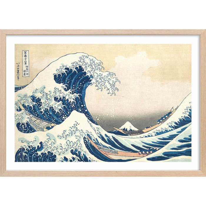 Poster The Great Wave off Kanagawa par Hokusai Affiche + cadre en bois - Chêne