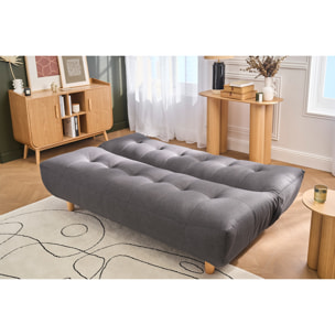 Canapé convertible scandinave 3 places en tissu gris foncé et bois clair YUMI