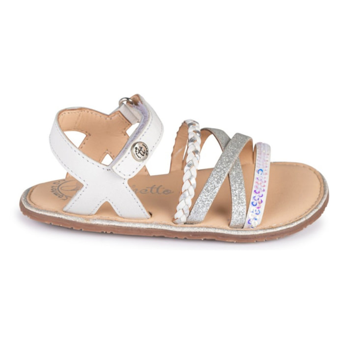 SANDALIA BAREFOOT BLANCO - TIRAS BRILLANTES Y VELCRO AJUSTABLE