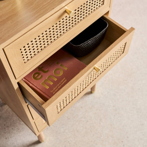 Commode chiffonnier décor bois et cannage 4 tiroirs teinte naturelle - 50 x 40 x 96 cm - Judith