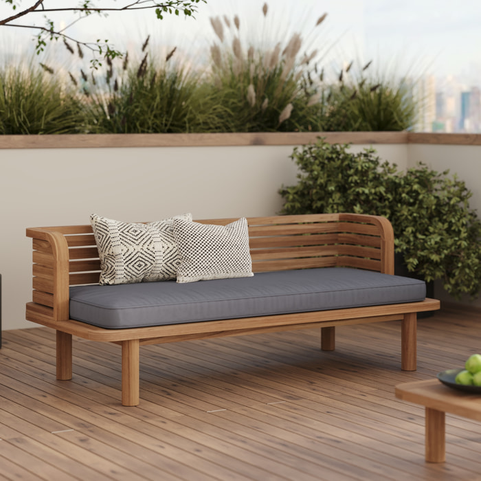 Banquette de jardin 2 places en teck et coussin gris - Kilda