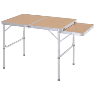 Table pliante table de camping table de jardin avec rallonge hauteur réglable aluminium MDF imitation bambou