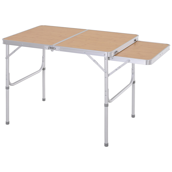 Table pliante table de camping table de jardin avec rallonge hauteur réglable aluminium MDF imitation bambou