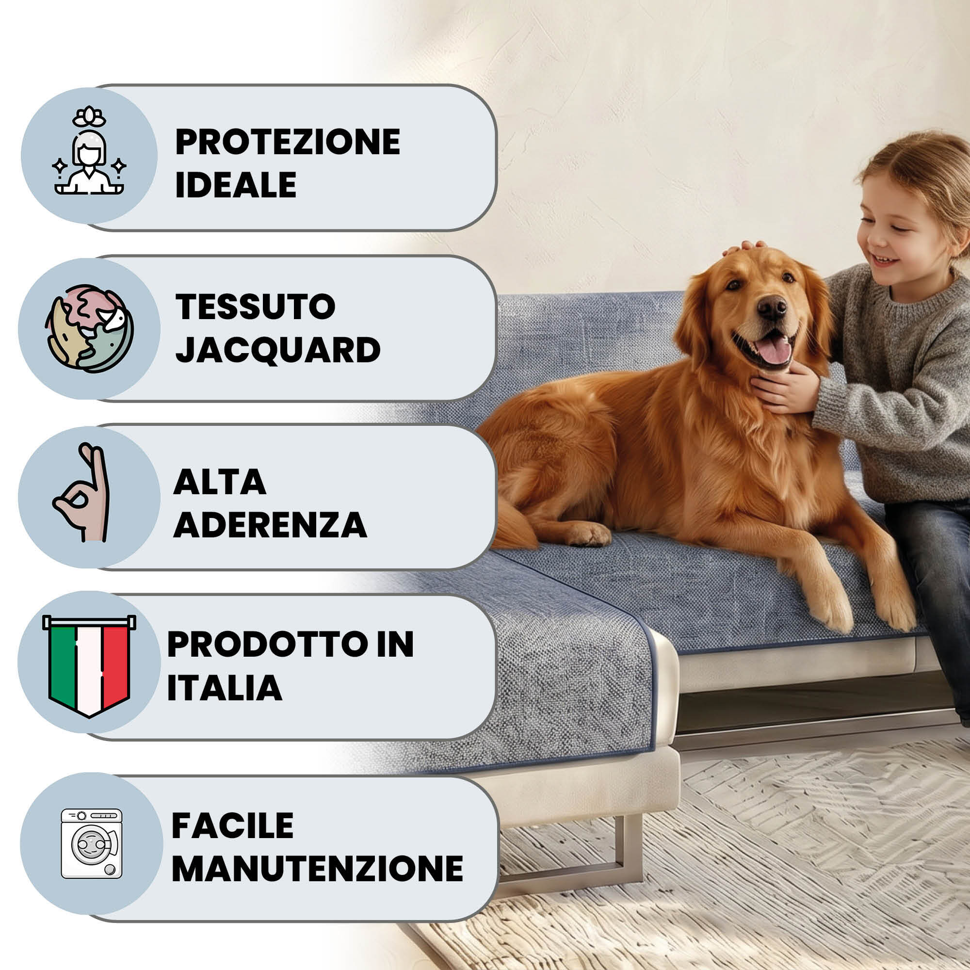 COPRIDIVANO PENISOLA SINISTRA COMFORT, Antiscivolo, Cotone+Microfibra+Fibre Varie, Made in Italy - BLU SCURO