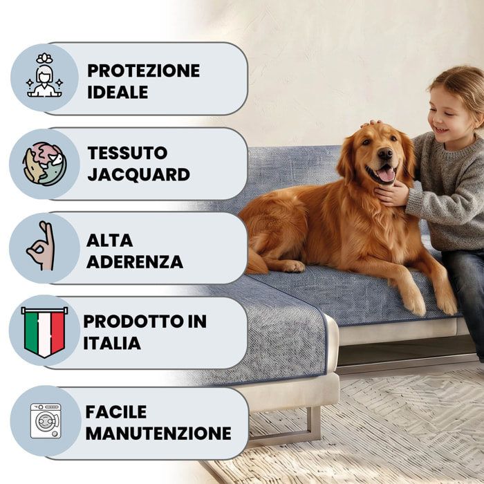 COPRIDIVANO PENISOLA SINISTRA COMFORT, Antiscivolo, Cotone+Microfibra+Fibre Varie, Made in Italy - BLU SCURO