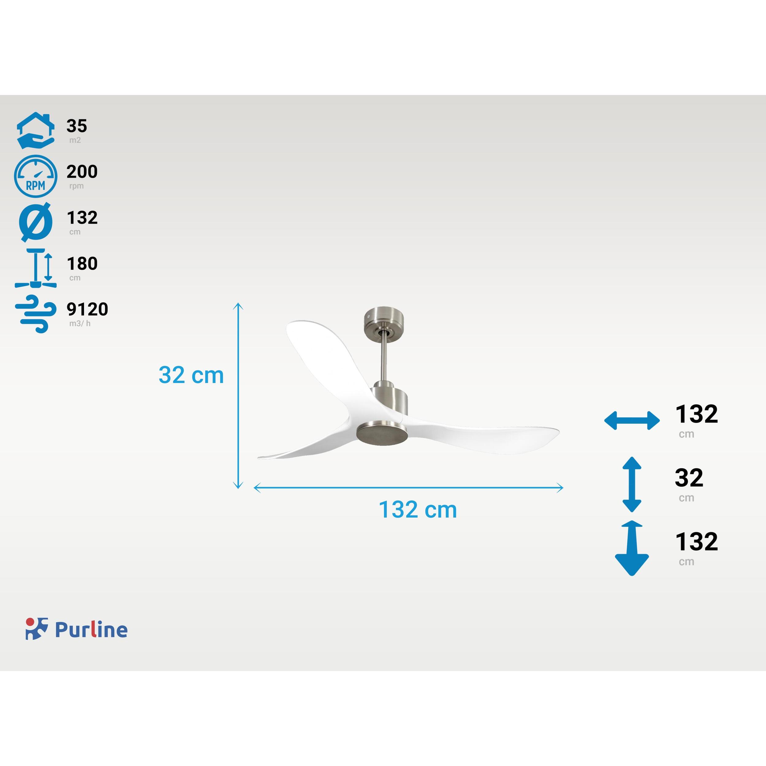 Ventilador de techo Reversible Termostato Wifi Motor DC Techos Inclinados Mando a Distancia Hypersilence Memoria TongaD132C0364978 PURLINE