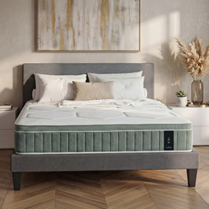 Ensemble Matelas Hybride Muse & Sommier Kit Tissu Gris, Mémoire de Forme & Micro Ressorts Ensachés, 32 cm, Soutien Ferme, Lattes flexibles