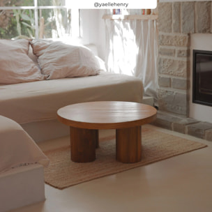Table basse ronde en bois d'orme D80 cm - Paula