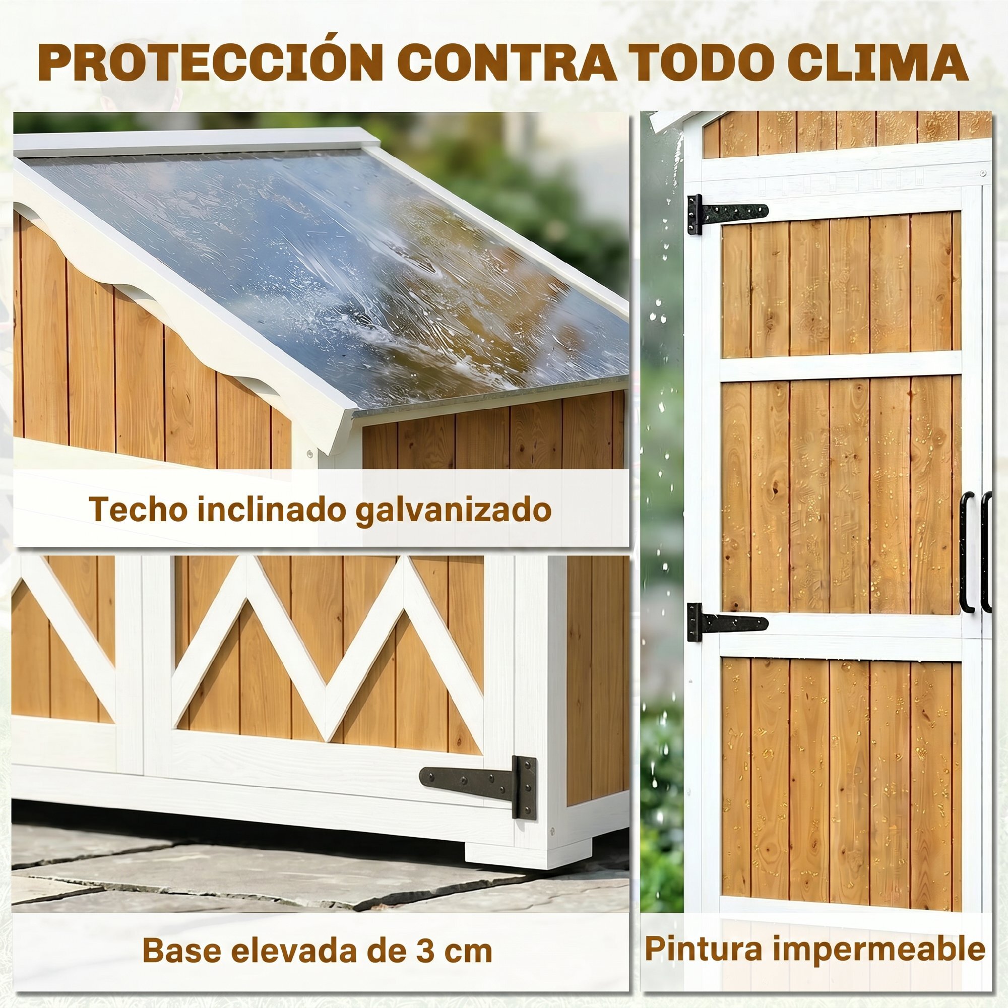 Caseta de Jardín de Madera 105x55x179 cm Cobertizo Jardín Exterior Impermeable Armario Exterior Herramientas con Puertas 4 Estantes Extraíbles Techo Metal Galvanizado Pies Ajustables Natural