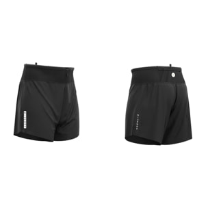 Pantalón corto de trail running negro, holgado y de alto rendimiento con bolsillos integrados