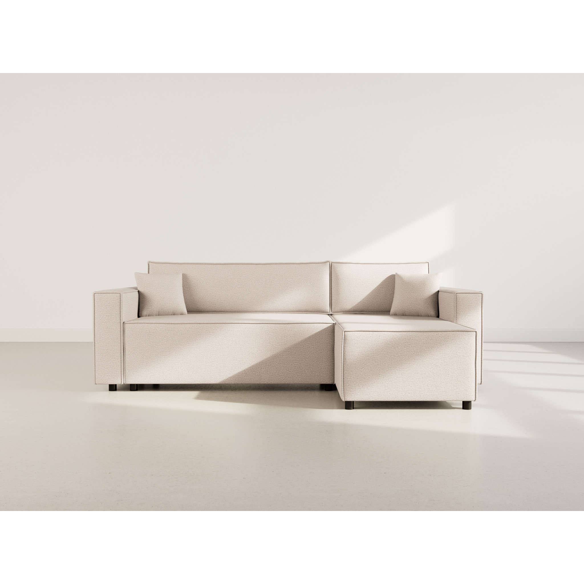 Jonas - canapé d'angle réversible 4 places convertible avec coffre en tissu texturé - Beige