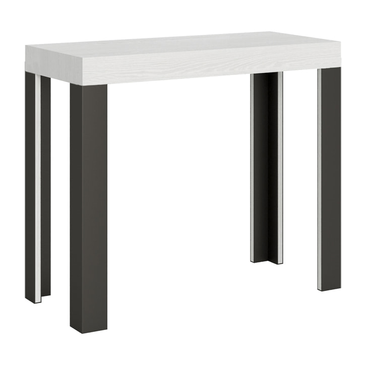 Console extensible 90x40/300 cm Linea Frêne Blanc cadre Anthracite