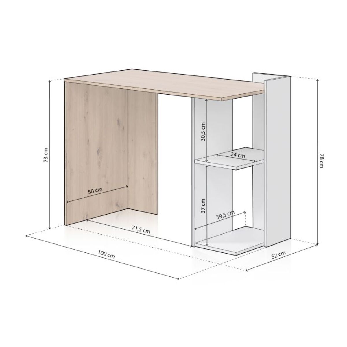 Mesa de escritorio Dess Blanco Artik (Blanco Mate) - Roble Nodi