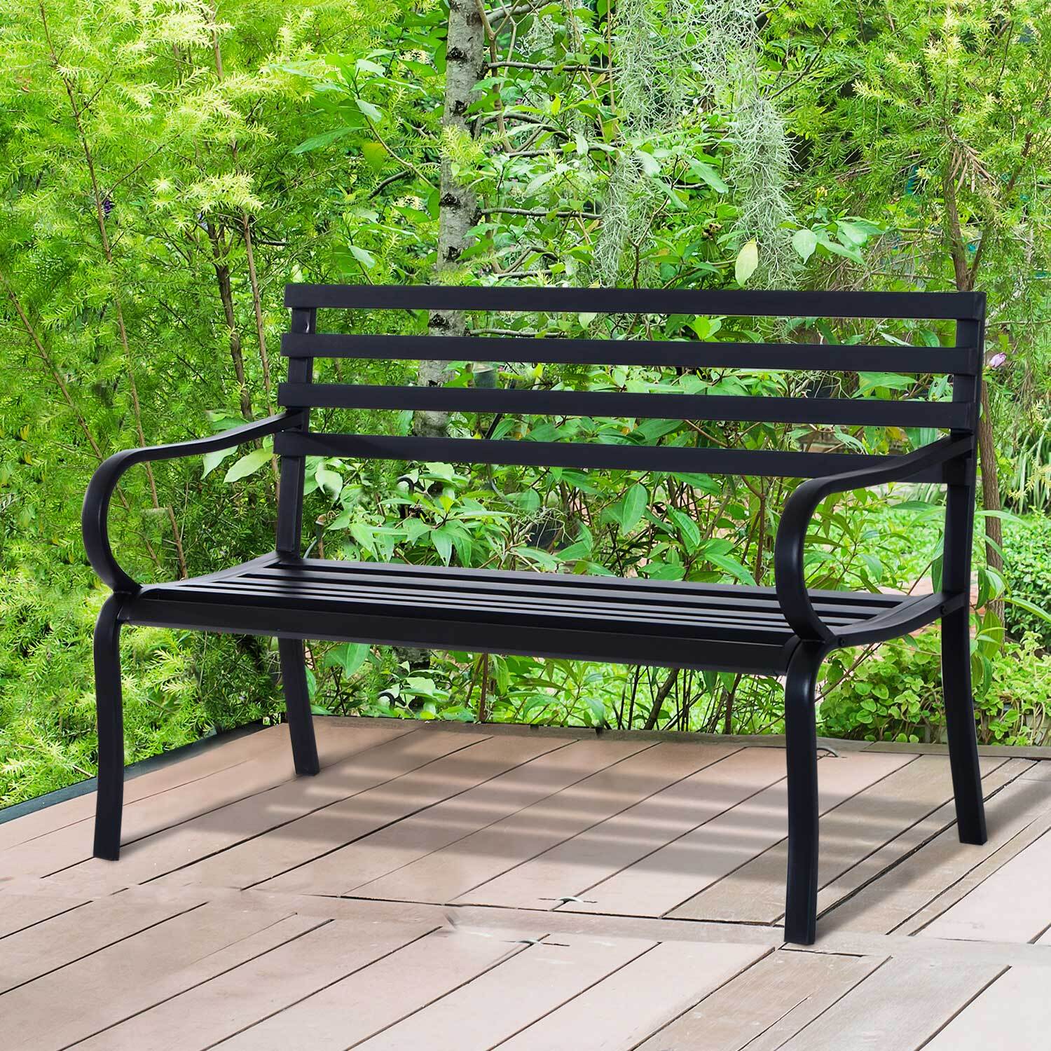 Outsunny Banc de Jardin Design Contemporain 2 Places dim. 127L x 58l x 82H cm métal époxy Noir