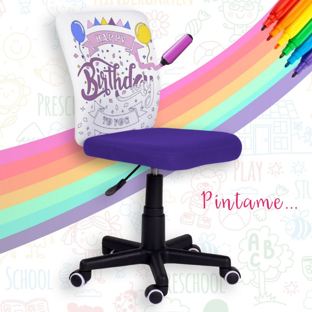 Silla de estudio infantil Píntame Morado - Blanco