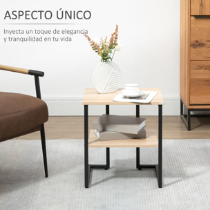 HOMCOM Mesa Auxiliar de 2 Estantes Mesita de Salón para Dormitorio Estudio Oficina Estilo Moderno 45x35x48 cm Natural