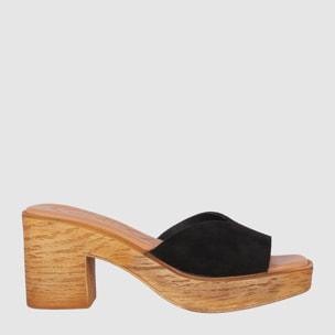 Sandalias de Serraje - Negro - Tacón: 6 cm
