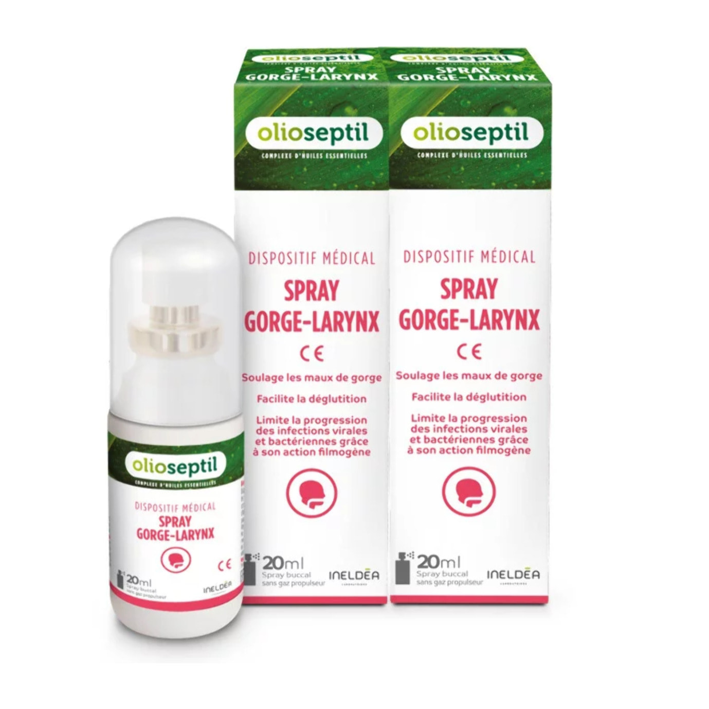 OLIOSEPTIL - Spray Gorge-Larynx - Idéal en cas de maux de gorge dès les premiers signes - Sans gaz propulseur - Dispositif Médical - Lot de 2 Produits