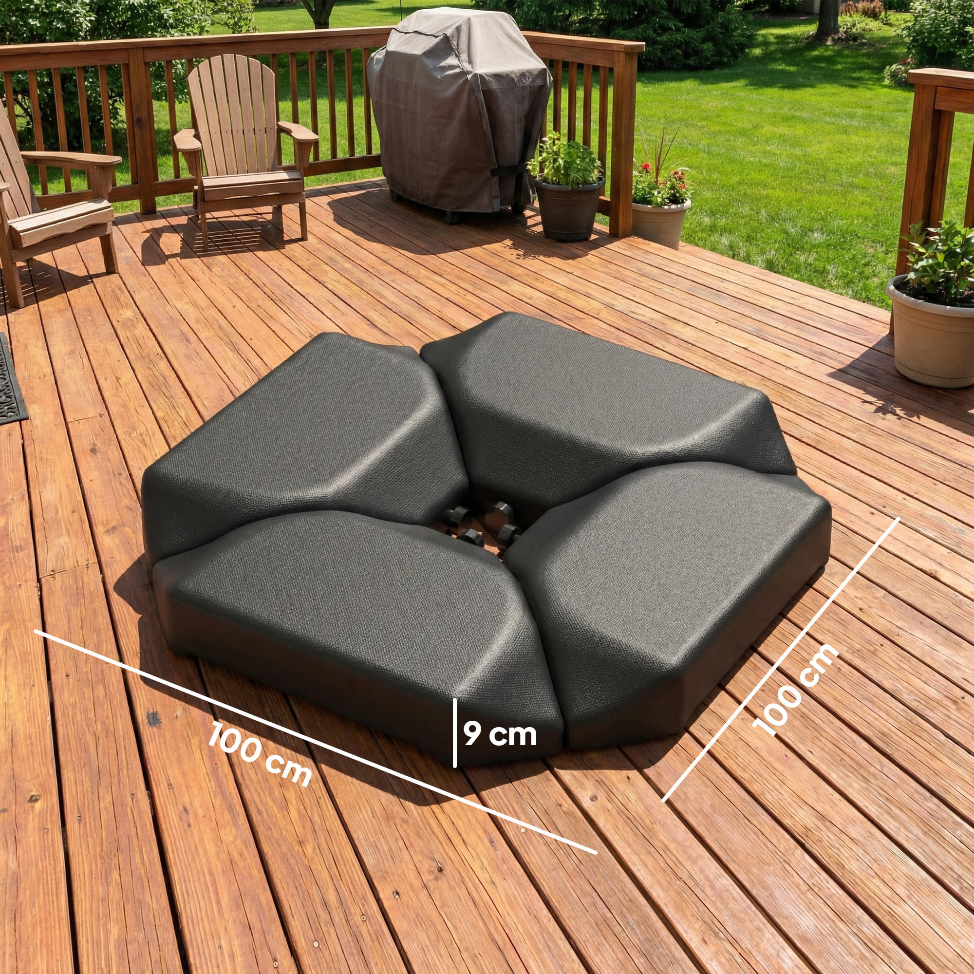 Base para Sombrilla de 4 Piezas, para Cantilever y de Doble Cara, Soporte para Parasol de HDPE Rellenable con Agua 77 kg o Arena 100 kg, para Jardín, Patio, Terraza, Negro