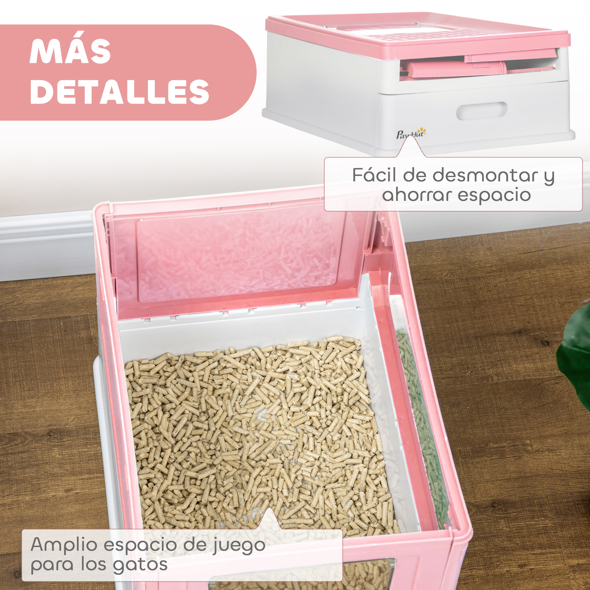Arenero Cubierto para Gatos Bandeja Higiénica Desmontable con Entrada Frontal y Salida Superior con Pala Incluida para Gatos de hasta 5kg 47,5x35,5x36,7 cm Rosa y Blanco