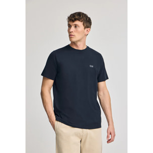 Camiseta azul marino básica de cuello redondo con detalle bordado