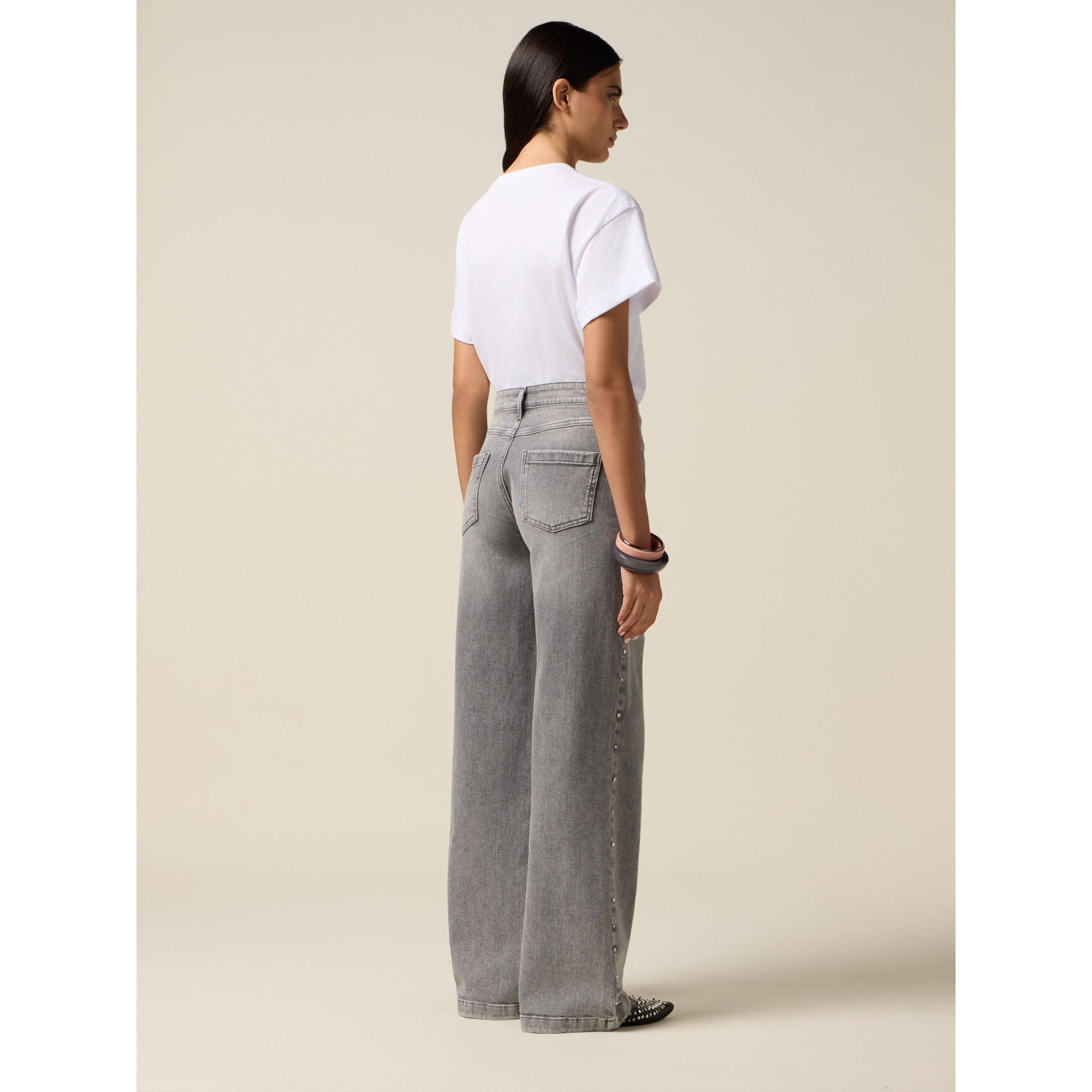 Oltre - Jeans a palazzo con borchie decorative - Grigio