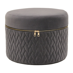 Pouf Velours Fermeture Eclair Gris