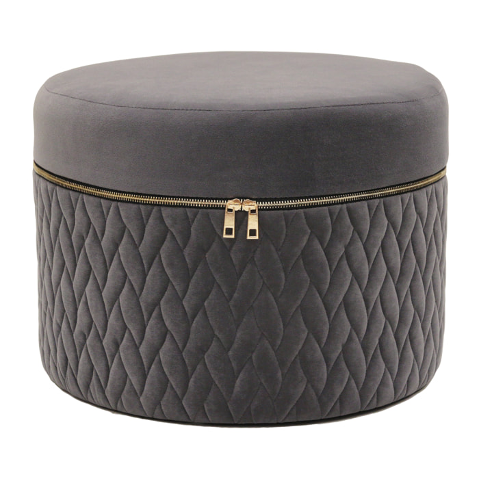 Pouf Velours Fermeture Eclair Gris