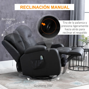 Sillón de Masaje Reclinable hasta 150° Silla para Relajación con 8 Puntos de Masaje Vibrante Función de Calefacción Giratorio Mando a Distancia 85x94x104 cm Negro