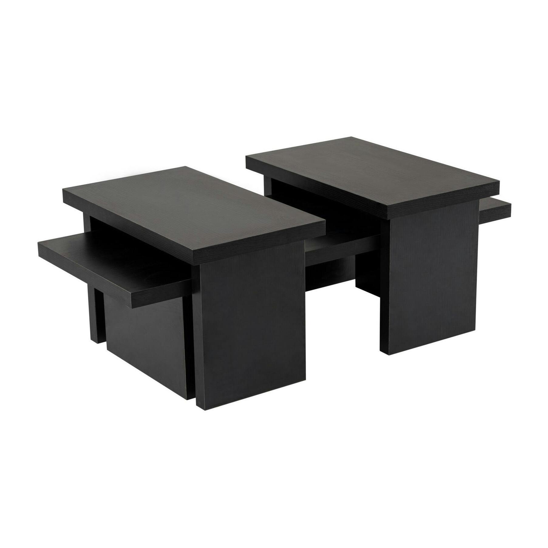 Table basse gigogne design – effet bois noir (3 pièces) MARFA