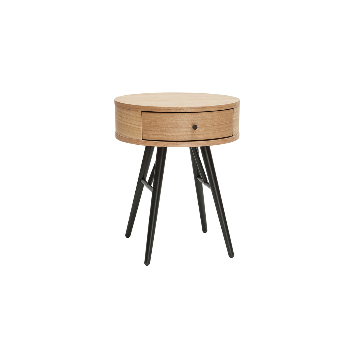 Tables de chevet rondes avec tiroir bois clair et métal noir (lot de 2) KORAL