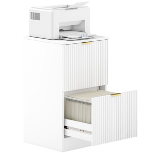 Cajonera de Oficina con 2 Cajones Cajonera de Escritorio con Frentes Acanalados Mueble Archivador para Tamaño A4 o Carta para Estudio 40x40x71 cm Blanco