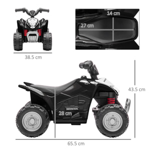 AIYAPLAY Quad Elettrico per Bambini 18-36 Mesi con Luci LED, Clacson e Pedali, 65.5x38.5x43.5 cm, Nero