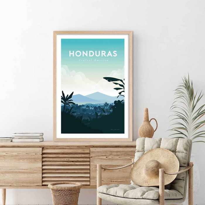 Affiche Voyage en Honduras Affiche + cadre en bois - Chêne