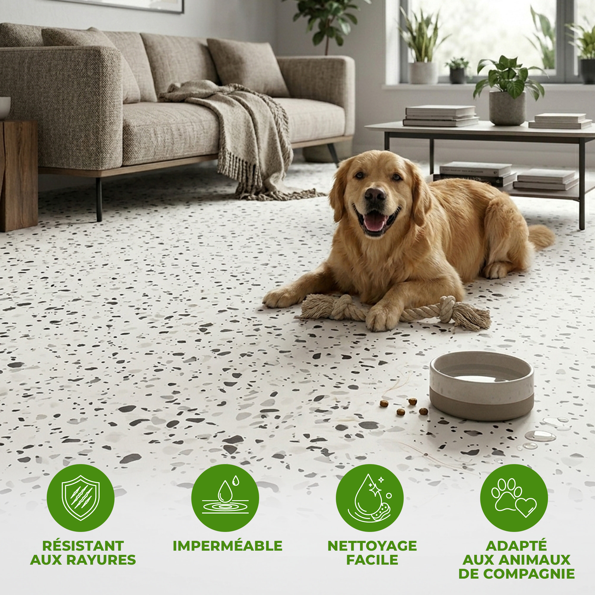 Rouleau adhésif sol terrazzo anti-dérapant étanche au mètre - Sticker Sol avec laminat de Protection en Plastique Anti-dérapant
