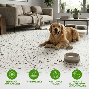 Rouleau adhésif sol terrazzo anti-dérapant étanche au mètre - Sticker Sol avec laminat de Protection en Plastique Anti-dérapant