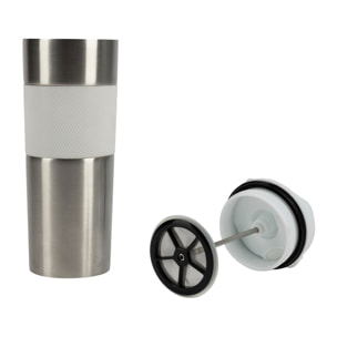 Taza de Viaje 460ml en Acero inoxidable y silicona Blanco LOVERS Bergner