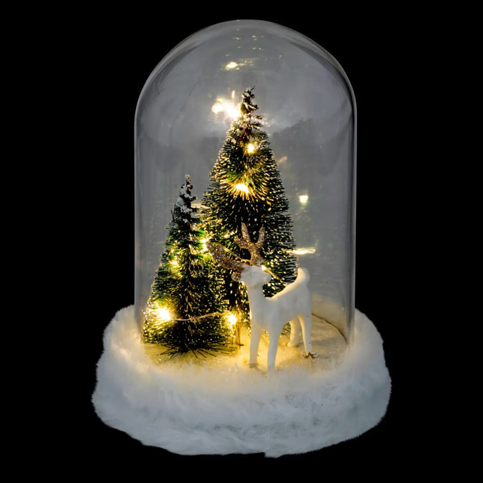 Décoration cloche en verre avec renne H21cm 10 LED blanc chaud à piles