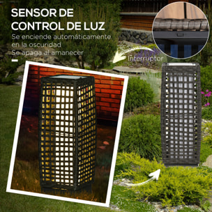 Linterna de Jardín de Ratán Sintético Luces Solares Exterior con Luces LED Encendido/Apagado Automático para Terraza Balcón Patio 17x17x46 cm Gris