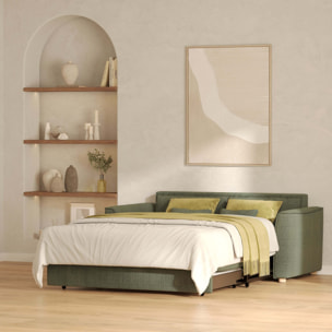 Canapé convertible 2 places en tissu texturé vert kaki - Olympe