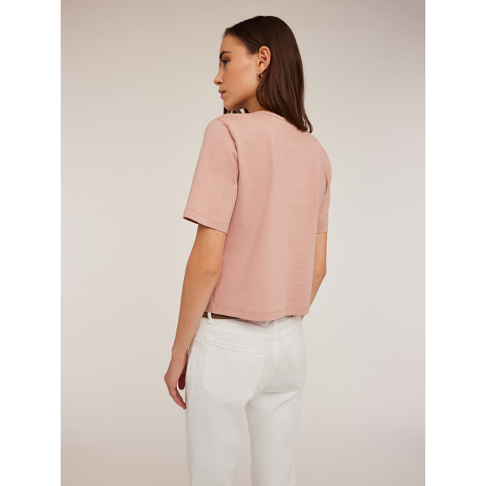 Motivi - T-shirt con paillettes in tessuto spalmato - Rosa cipria