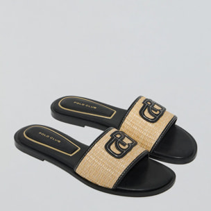 Sandali Greta neri in rafia con logo PC