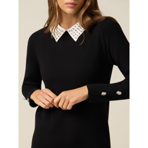 Oltre - Vestido con cuello decorado - Negro