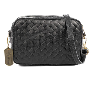 Degna bolso bandolera mujer. Piel auténtica Gamuza con grabado entrelazado y lacada brillante.