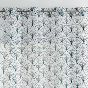 Voilage brodé style art déco - Bleu Paon