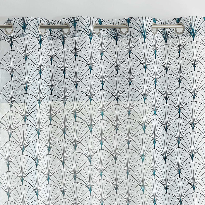 Voilage brodé style art déco - Bleu Paon