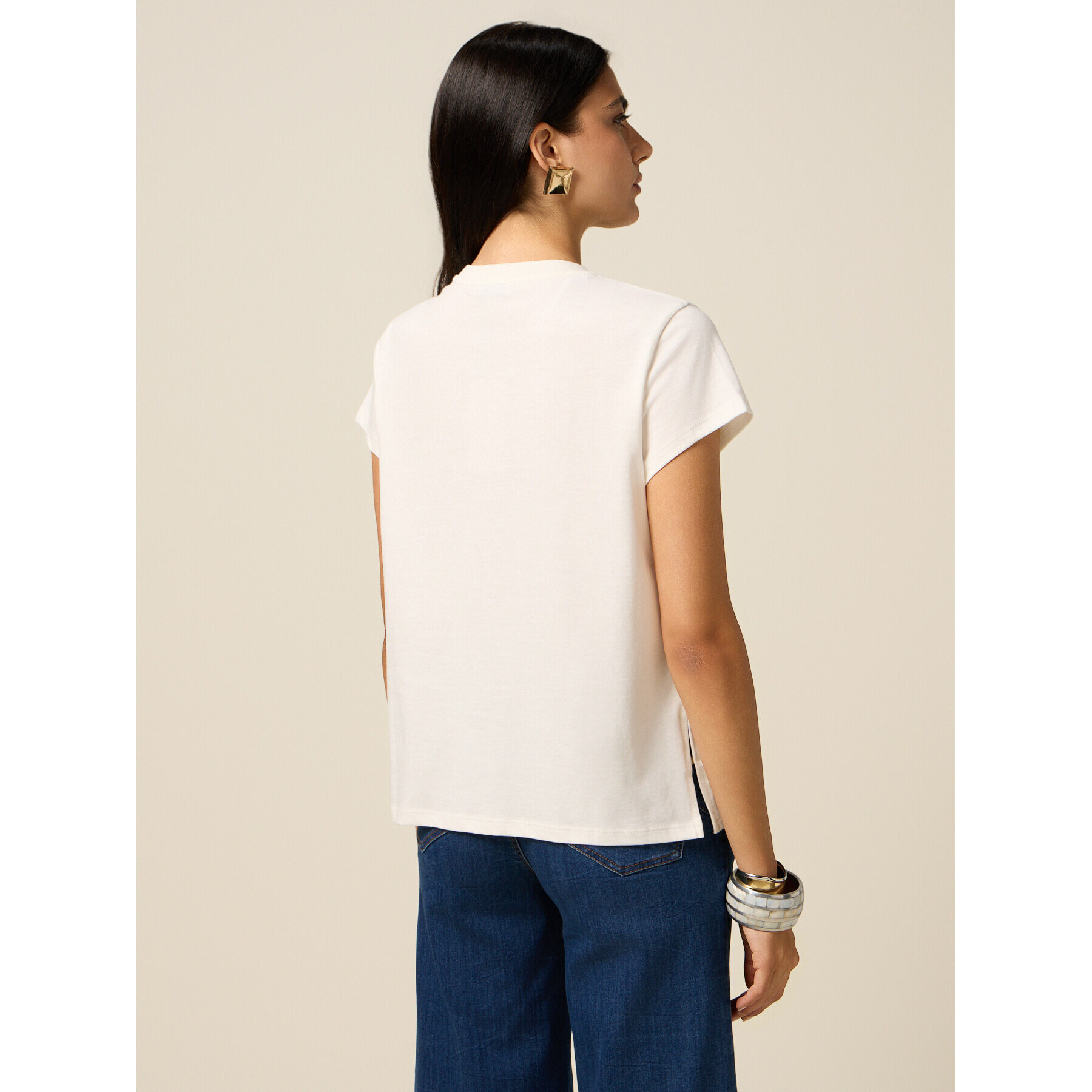 Oltre - Camiseta de punto jersey con aplicación de joya - Blanco