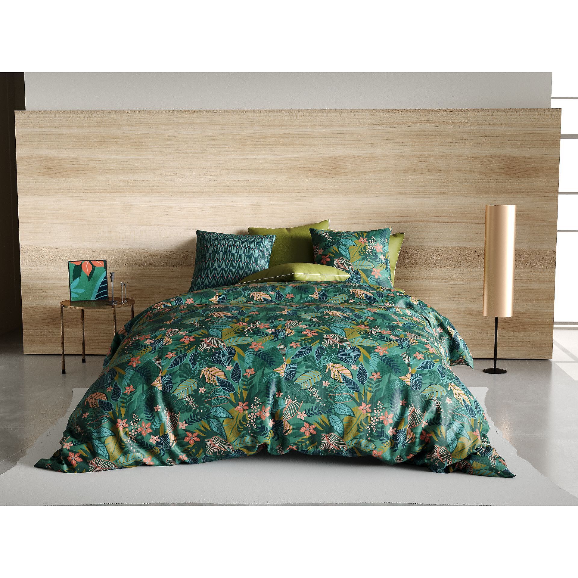 Parure housse de couette coton fougère